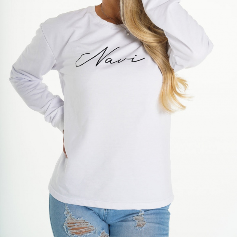Bluzy Damskie NVGTN Navi Crew Neck Białe | NVGTN PL-79KFNHBSY