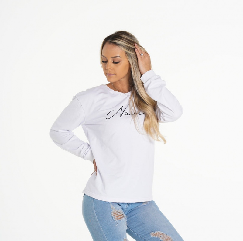 Bluzy Damskie NVGTN Navi Crew Neck Białe | NVGTN PL-79KFNHBSY
