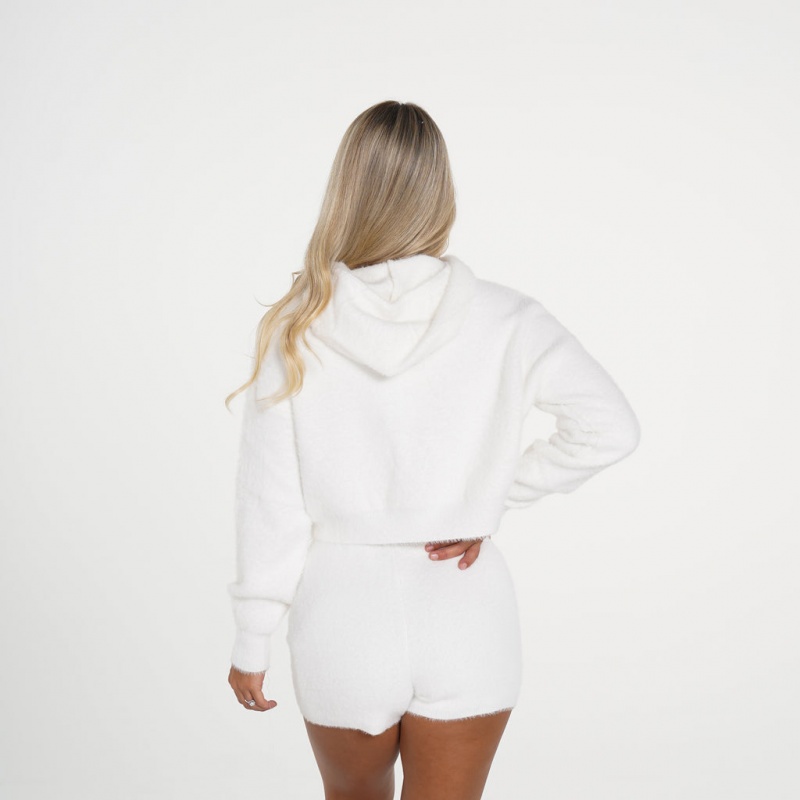 Bluzy Z Kapturem Damskie NVGTN Codzienne Cutie Lounge Cropped Białe | NVGTN PL-89YUGLTJX