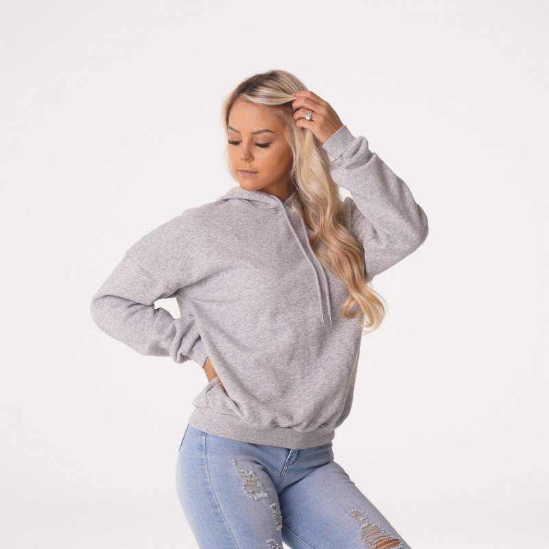 Bluzy Z Kapturem Damskie NVGTN Essential Drop Shoulder Szare | NVGTN PL-70PFZIOTA