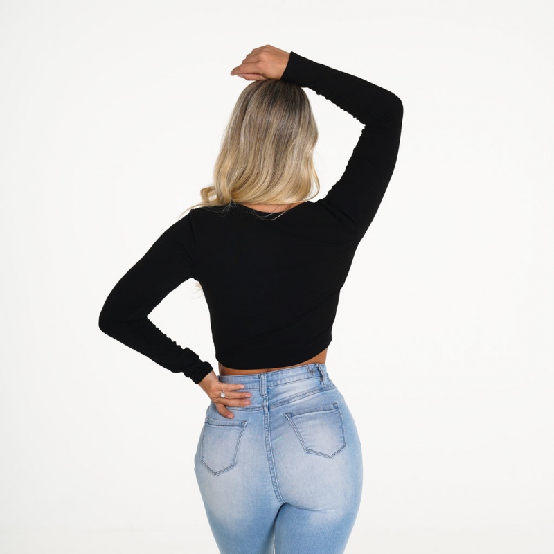 Crop Top Damskie NVGTN Essentials Żebrowany Czarne | NVGTN PL-95ROZPMQB