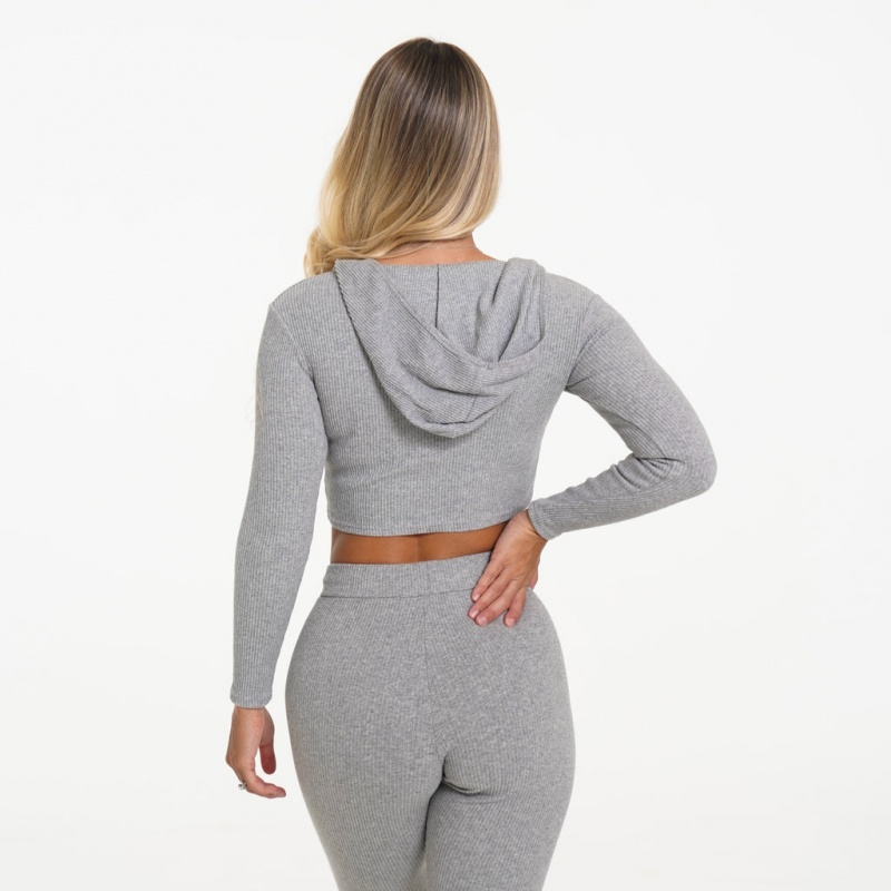 Crop Top Damskie NVGTN Lazy Day Lounge Long Sleeve Szare | NVGTN PL-43DJWZEVT