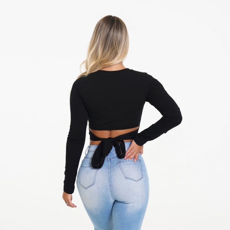 Crop Top Damskie NVGTN Wrap Around Long Sleeve Czarne | NVGTN PL-70HXIVRMU