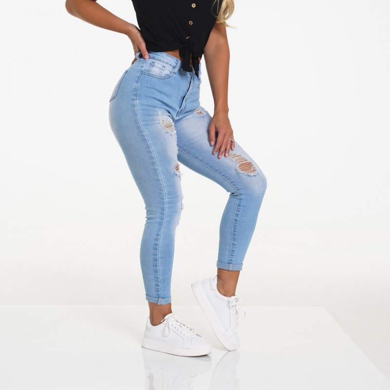 Jeansy Damskie NVGTN Navishape Ripped Głęboka Niebieskie | NVGTN PL-87PZABQOY