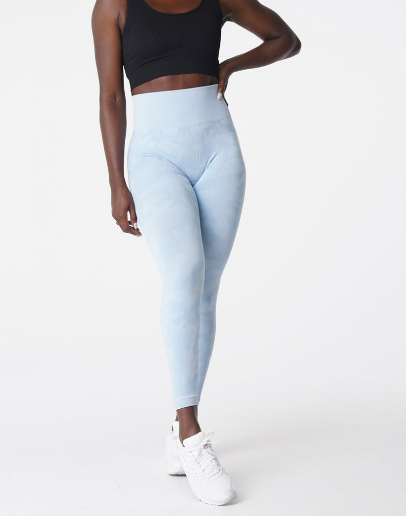 Legginsy Damskie NVGTN Camo Seamless Niebieskie | NVGTN PL-58VZMQHNT