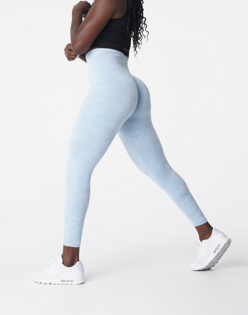 Legginsy Damskie NVGTN Camo Seamless Niebieskie | NVGTN PL-58VZMQHNT
