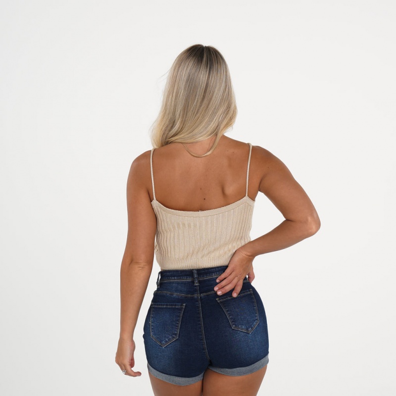 Podkoszulki Damskie NVGTN Breezy n' Beautiful Knit Beżowe | NVGTN PL-06CONVDTG