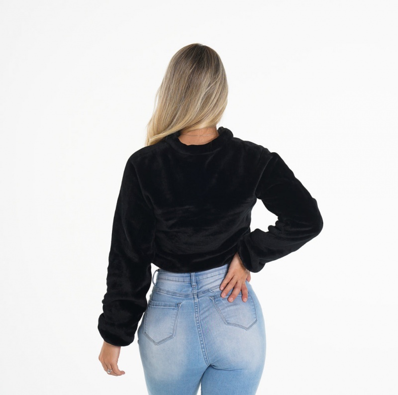 Runo Damskie NVGTN Cropped Teddy Fleece Czarne | NVGTN PL-01ASKPCIZ