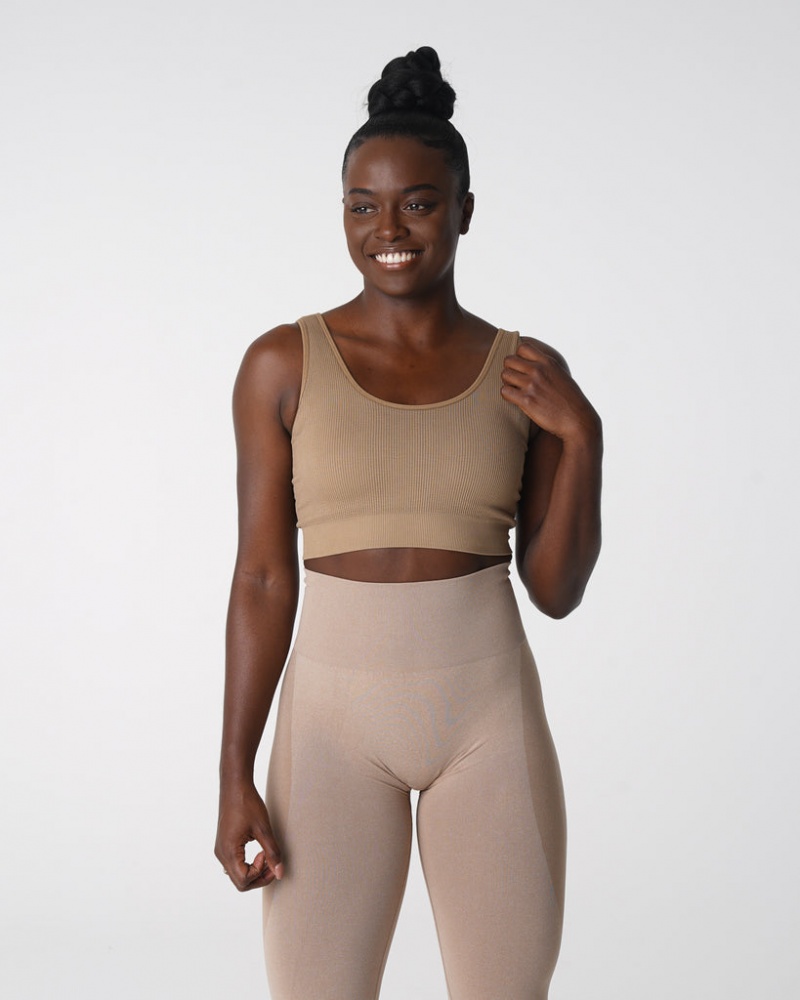 Staniki Sportowe Damskie NVGTN Desire Żebrowany Seamless Beżowe | NVGTN PL-13VZMWUPR