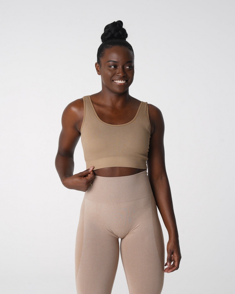 Staniki Sportowe Damskie NVGTN Desire Żebrowany Seamless Beżowe | NVGTN PL-13VZMWUPR