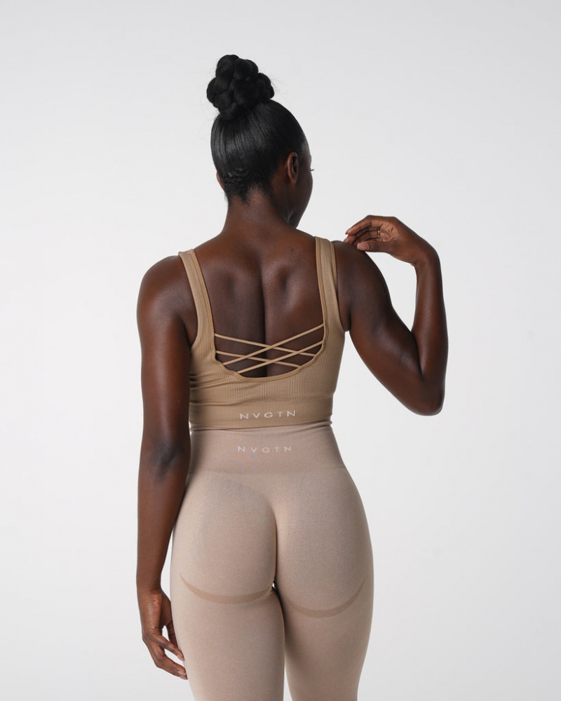 Staniki Sportowe Damskie NVGTN Desire Żebrowany Seamless Beżowe | NVGTN PL-13VZMWUPR