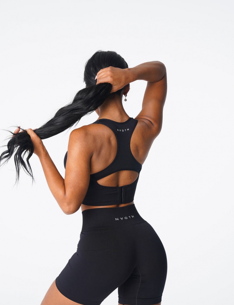 Staniki Sportowe Damskie NVGTN Ignite Seamless Czarne | NVGTN PL-45ABCXRZJ