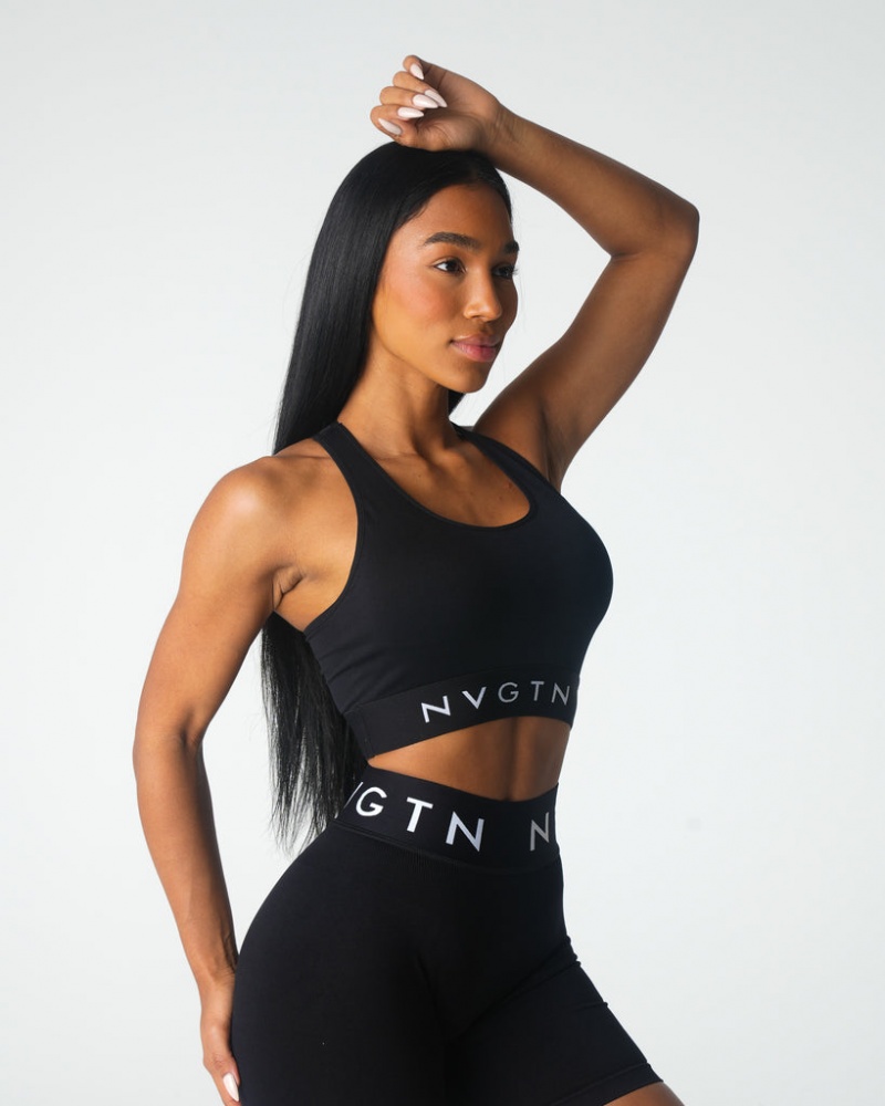 Staniki Sportowe Damskie NVGTN Legacy Sportowe Seamless Czarne | NVGTN PL-35OYKMZCA