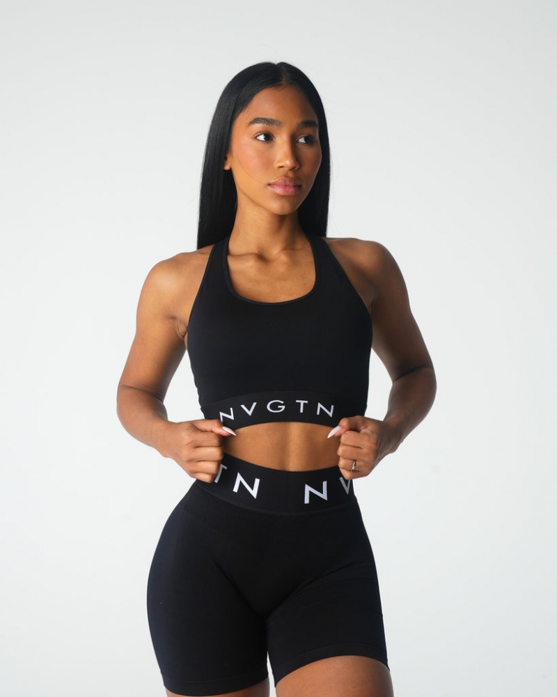 Staniki Sportowe Damskie NVGTN Legacy Sportowe Seamless Czarne | NVGTN PL-35OYKMZCA