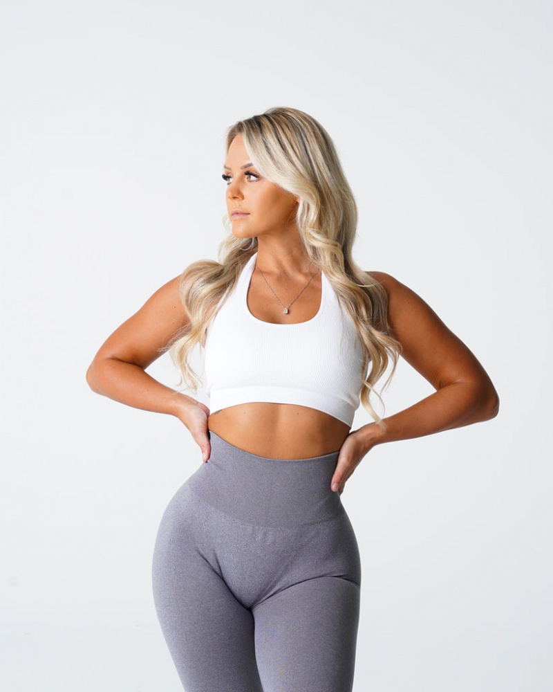 Staniki Sportowe Damskie NVGTN Limitless Żebrowany Seamless Halter Białe | NVGTN PL-95GPCJMWF