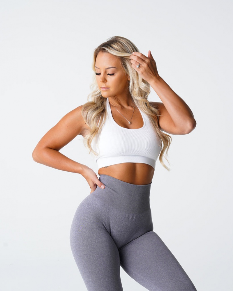 Staniki Sportowe Damskie NVGTN Limitless Żebrowany Seamless Halter Białe | NVGTN PL-95GPCJMWF