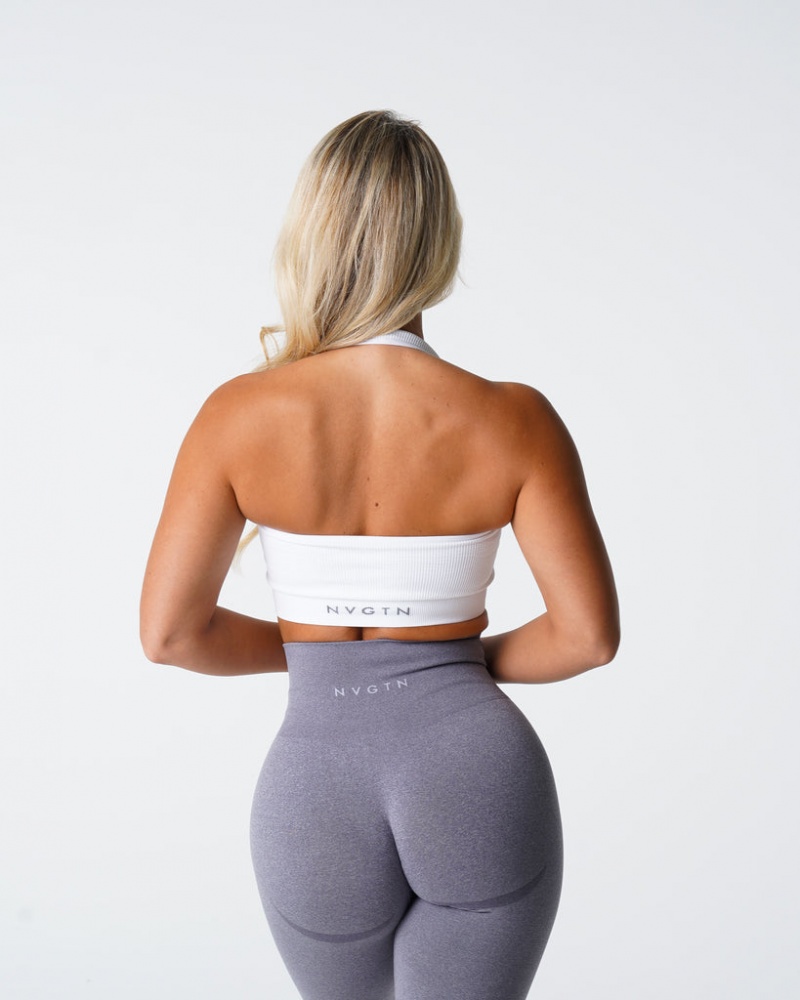 Staniki Sportowe Damskie NVGTN Limitless Żebrowany Seamless Halter Białe | NVGTN PL-95GPCJMWF