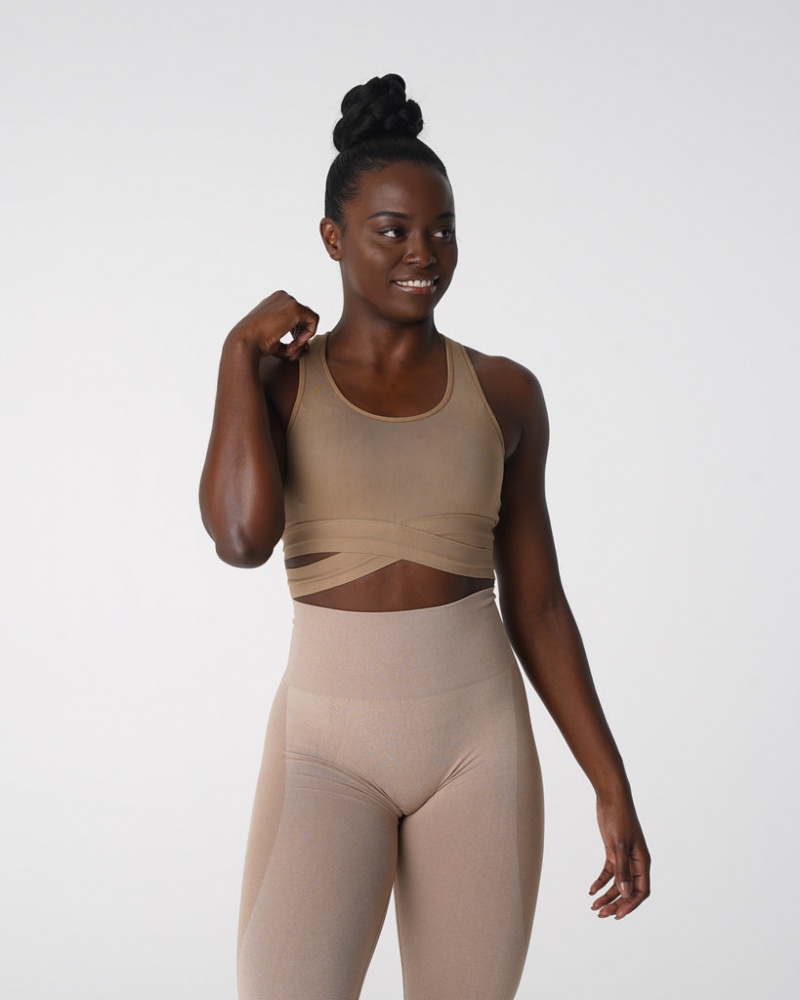 Staniki Sportowe Damskie NVGTN Sculpt Seamless Beżowe | NVGTN PL-80KSOYZNL