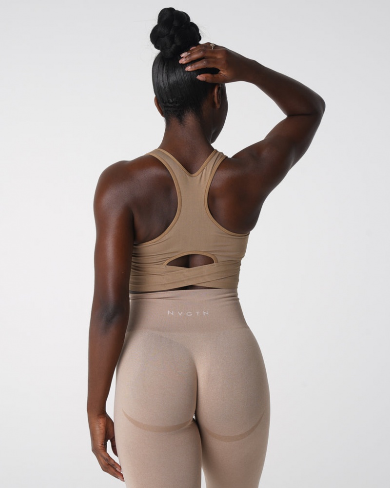 Staniki Sportowe Damskie NVGTN Sculpt Seamless Beżowe | NVGTN PL-80KSOYZNL