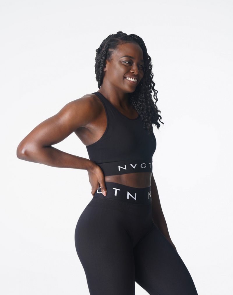 Staniki Sportowe Damskie NVGTN Trilogy Sportowe Seamless Czarne | NVGTN PL-65RQNHAWL