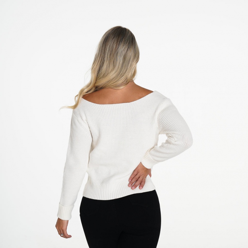 Swetry Damskie NVGTN Cuddle Up Knit Białe | NVGTN PL-54QUCWHRB