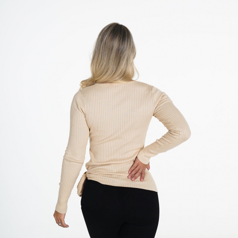 Swetry Damskie NVGTN Fireside Żebrowany Long Sleeve Kremowe | NVGTN PL-52SKCBYOI