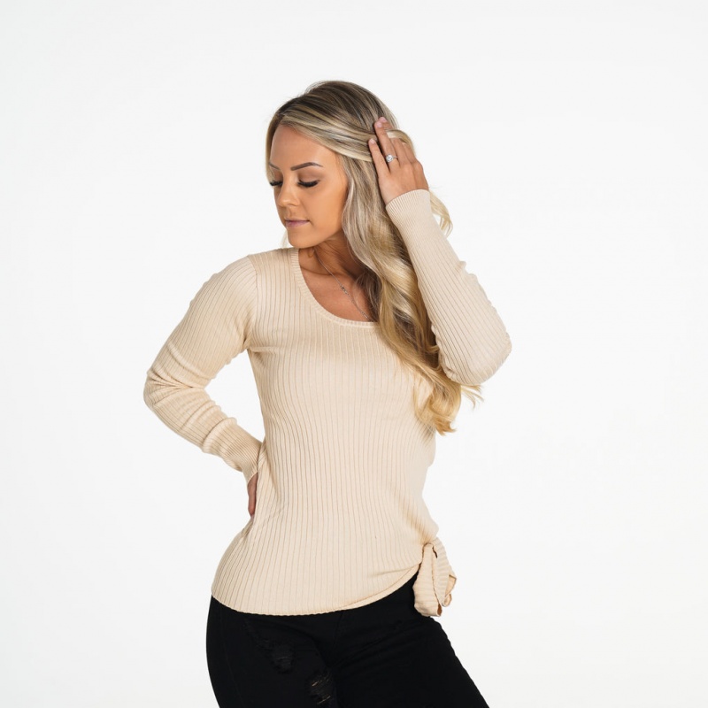 Swetry Damskie NVGTN Fireside Żebrowany Long Sleeve Kremowe | NVGTN PL-52SKCBYOI