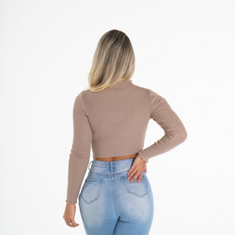 Swetry Damskie NVGTN Żebrowany Mock Turtle Neck Brązowe | NVGTN PL-23YDTMSPU